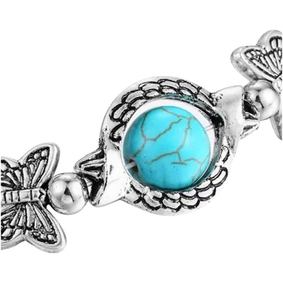 Turquoise Butterfly Decor Silver Bracelet - Picture 2 of 4